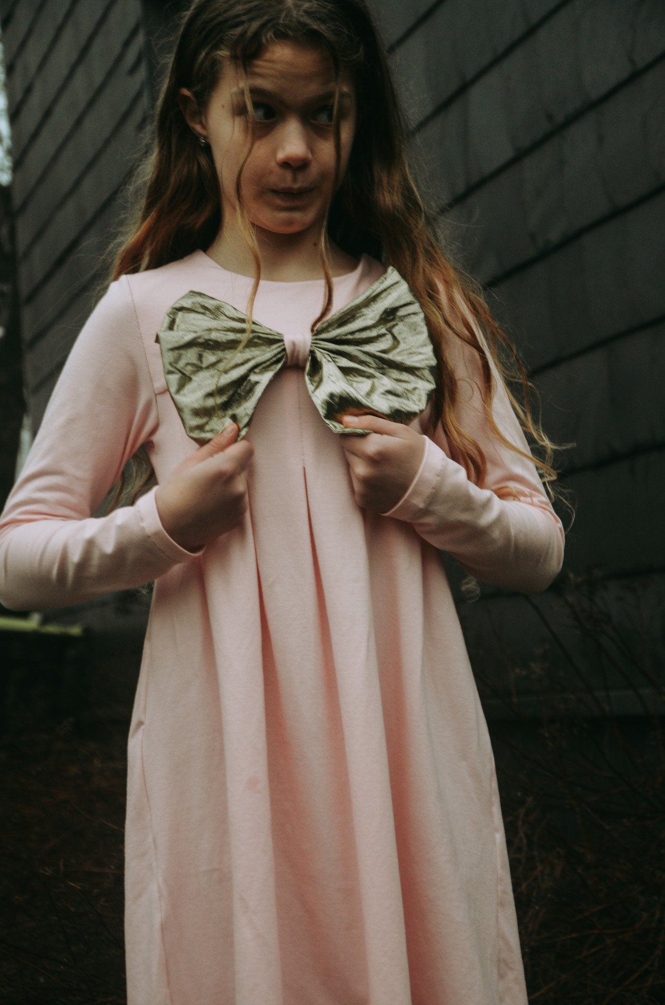 PDF Sewing Pattern Tutorial Tunic Dress Bow Glow (Size 86-152) for Girls Long Sleeve Bow Festive Christmas Wedding
