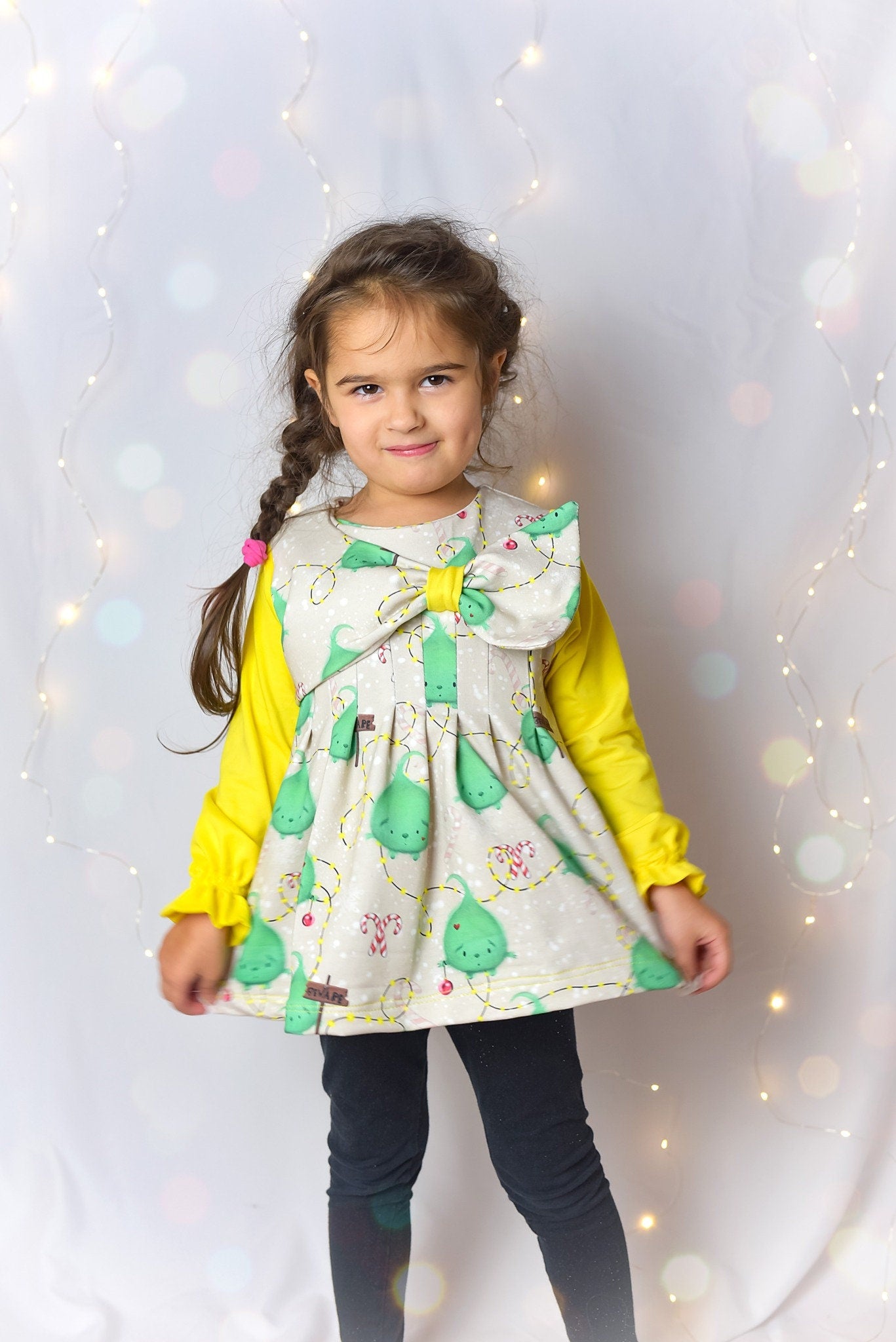 PDF Sewing Pattern Tutorial Tunic Dress Bow Glow (Size 86-152) for Girls Long Sleeve Bow Festive Christmas Wedding