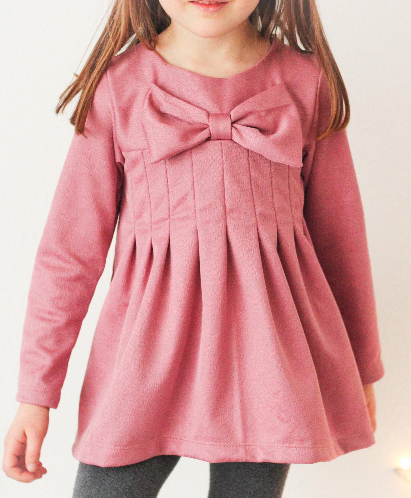 PDF Sewing Pattern Tutorial Tunic Dress Bow Glow (Size 86-152) for Girls Long Sleeve Bow Festive Christmas Wedding